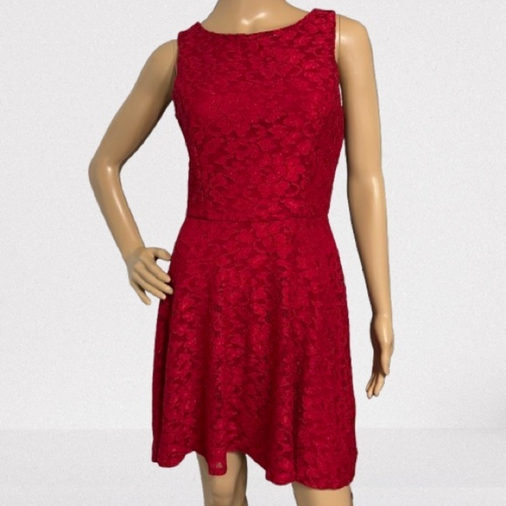Speechless Red Glitter Valentine’s Day Floral Lace Skater Dress Size 7